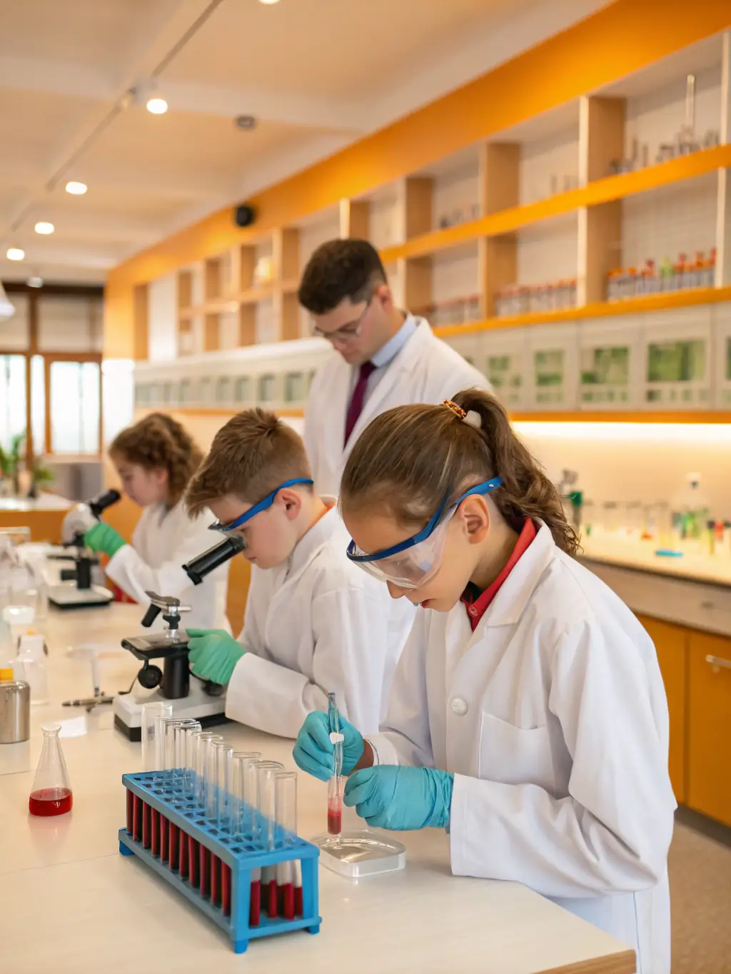 A group of Grade 3 students working on a science project, conducting experiments and recording their observations, highlighting the hands-on learning approach at Glenview 4 Primary School.